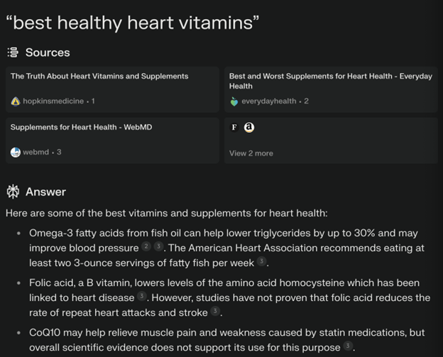 Dark theme perplexity search results for heart health