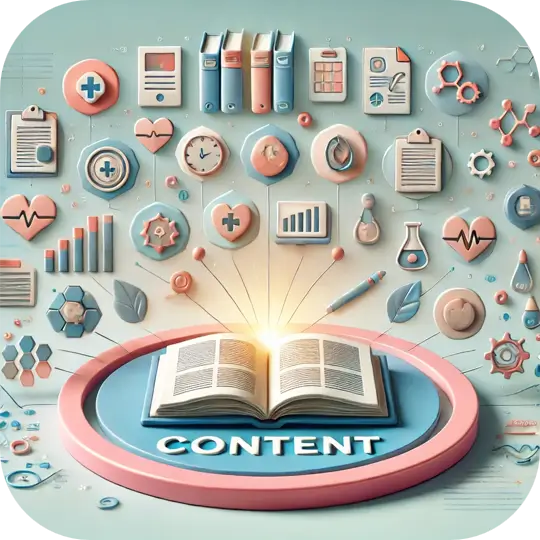 Content in a circle with various icons coming our of the circle