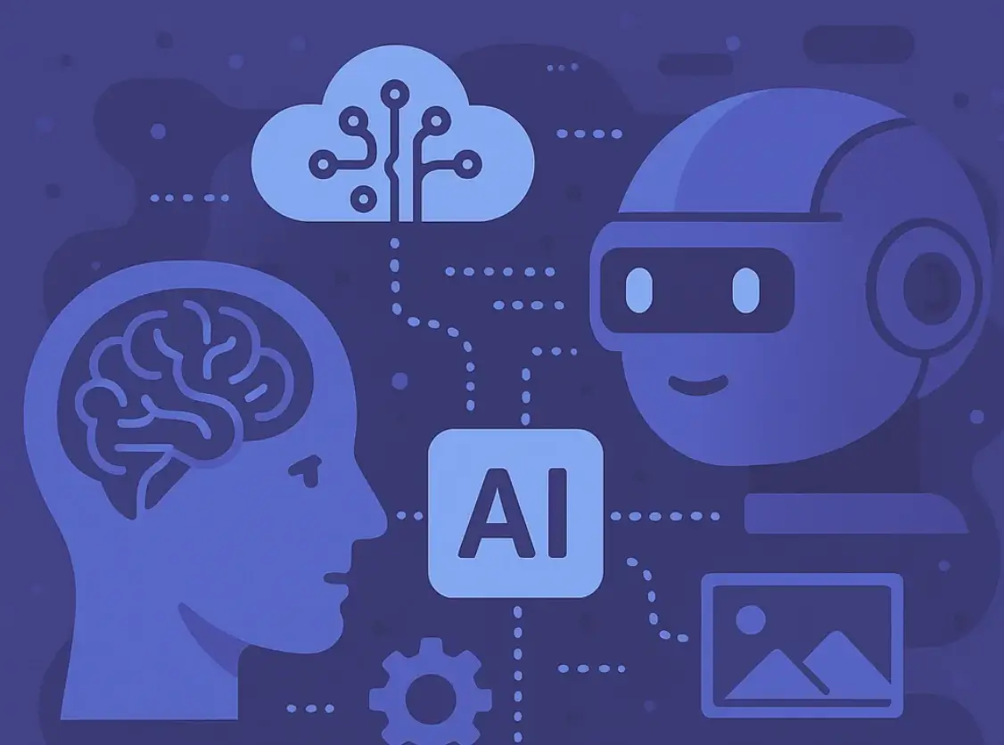 Gen AI - Illustration of AI and machine learning technologies integrated into enterprise systems for enhanced business operations.