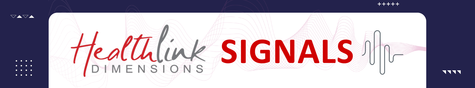 Image with HealthLink Dimensions Signals podcast name in white box on blue background